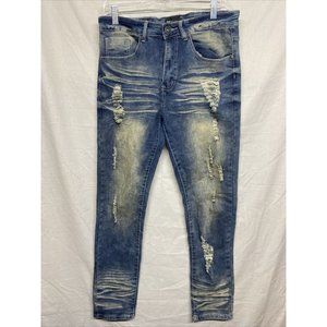 Walmea Mens Denim Jeans Pants 30 Skinny Fit 30 Inseam Dark Wash Distressed Faded